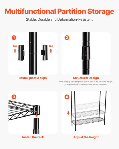 VEVOR Over The Washer and Dryer Storage Shelf, 3 Tier Laundry Room Drying Rack with Hanger Rod and Hooks, Adjustable Over Washer and Dryer Shelves, Laundry Room Shelf Storage Space Saver, Black