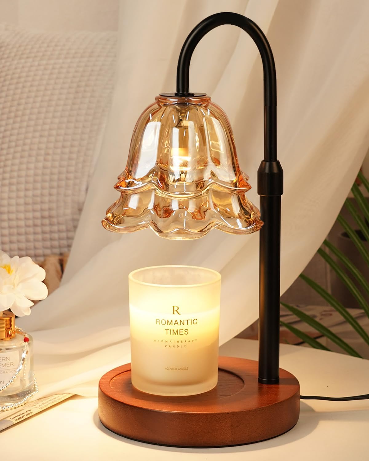 Funistree Flower Candle Warmer Lamp with Timer & Dimmer, Adjustable Height Candle Warmer, Christmas Birthday Gifts for Women Mom, House Warming New Home Decor, Wax Warmer with 2 Bulbs for Jar Candles