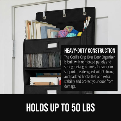 GORILLA GRIP Over the Door Shoe Organizer, 24 Large Breathable Mesh Pockets, Space Saving Hanging Storage Holder, Closet Rack Hanger Holds Up to 40 lbs, Hangs on Closets for Shoes, Accessories, Grey