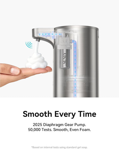 SUNLY Automatic Foaming Soap Dispenser Touchless, 0.2s Fast Sensor, USB-C Rechargeable, Smudge-Resistant Stainless Steel, Hand Soap Dispenser for Bathroom, Kitchen, Hotel, Silver