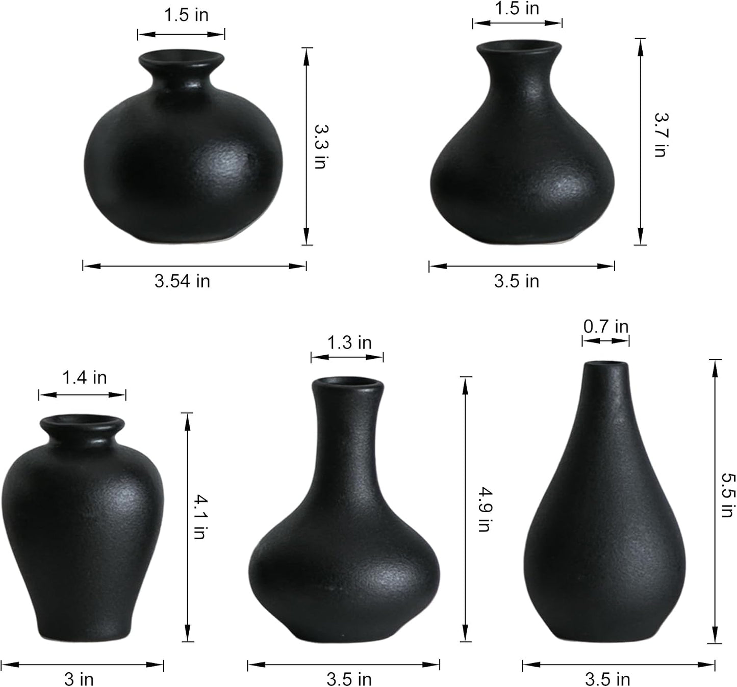 Small Ceramic Vase Set of 5, Modern White Vase, Bud Vase, Boho Decorative Vase for Fireplace, Entryway and Living Room, Centerpiece Table Decorations