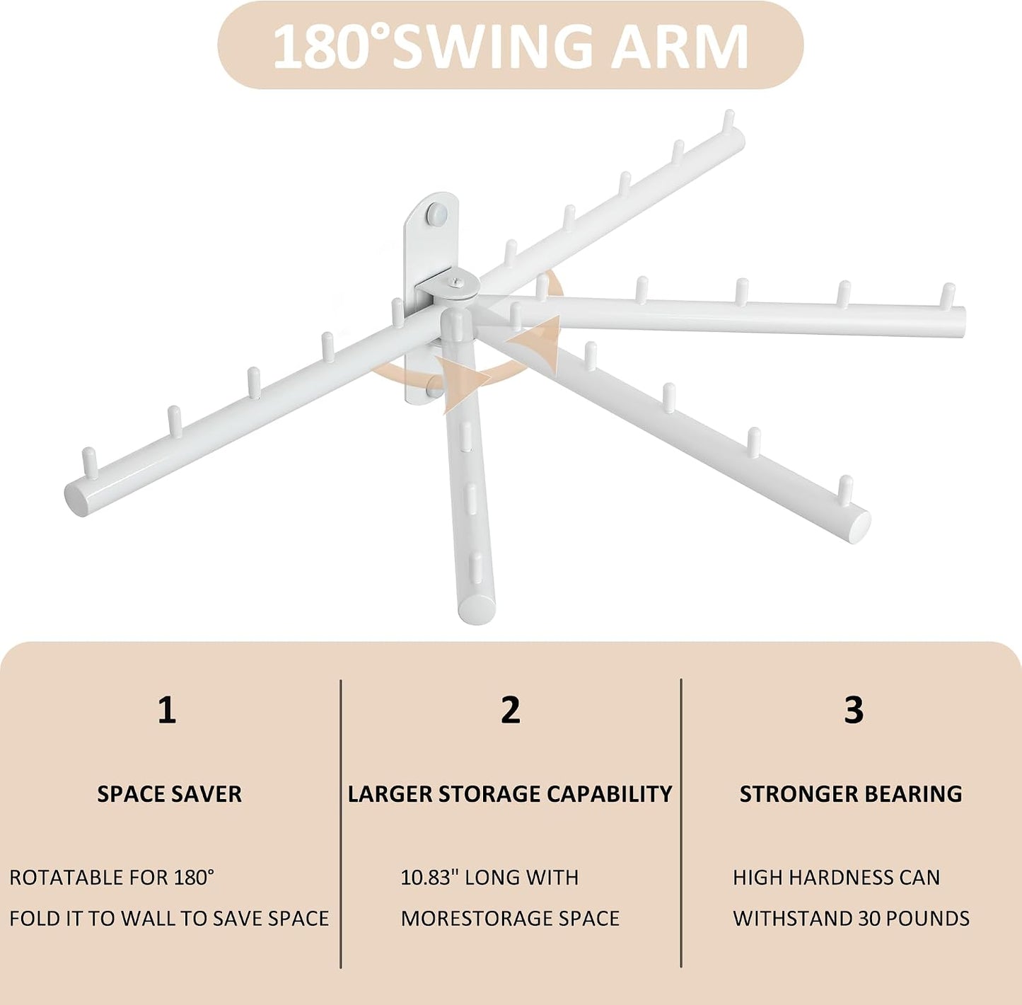 Mooche Swing Clothes Hanger Rack, Garment Racks Folding Clothes Bar Wall Mounted, 180°Rotation Laundry Drying Rack 304 Stainless Steel Space Saving for Laundry Room Bedroom Balcony, 9.45" Long