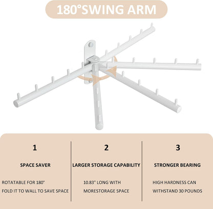 Mooche Swing Clothes Hanger Rack, Garment Racks Folding Clothes Bar Wall Mounted, 180°Rotation Laundry Drying Rack 304 Stainless Steel Space Saving for Laundry Room Bedroom Balcony, 9.45" Long