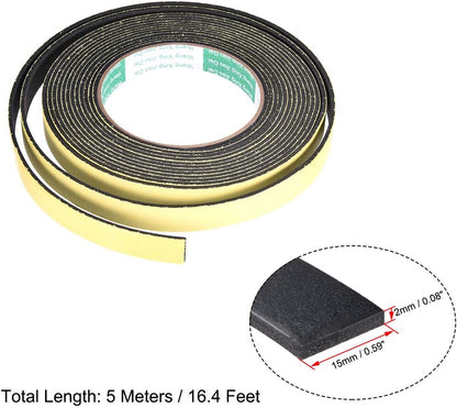 uxcell Sealing Foam Tape 5mm Wide 3mm Thick 4m/13ft Long, Self Adhesive Weather Strip for Window Door Insulation, Pack of 2