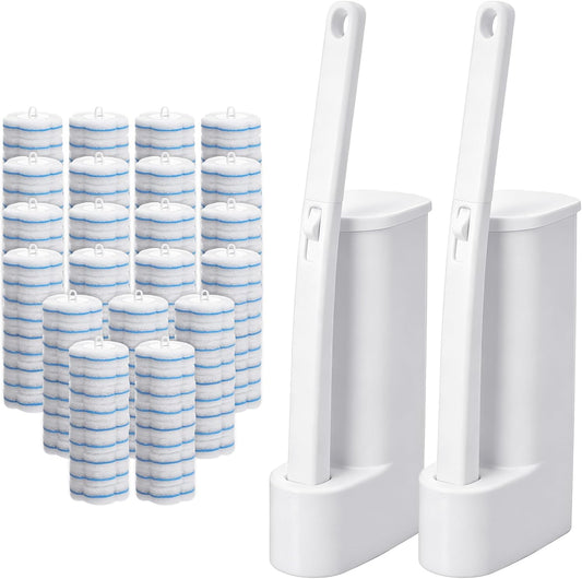 2 Pack Disposable Toilet Bowl Brush and Holder, Toilet Cleaning System-2 Toilet Bowl Wand, 2 Storage Caddy&96 Toilet Brush Refills Wall-Mount Toilet Brush for Effective Deep Scrub Toilet