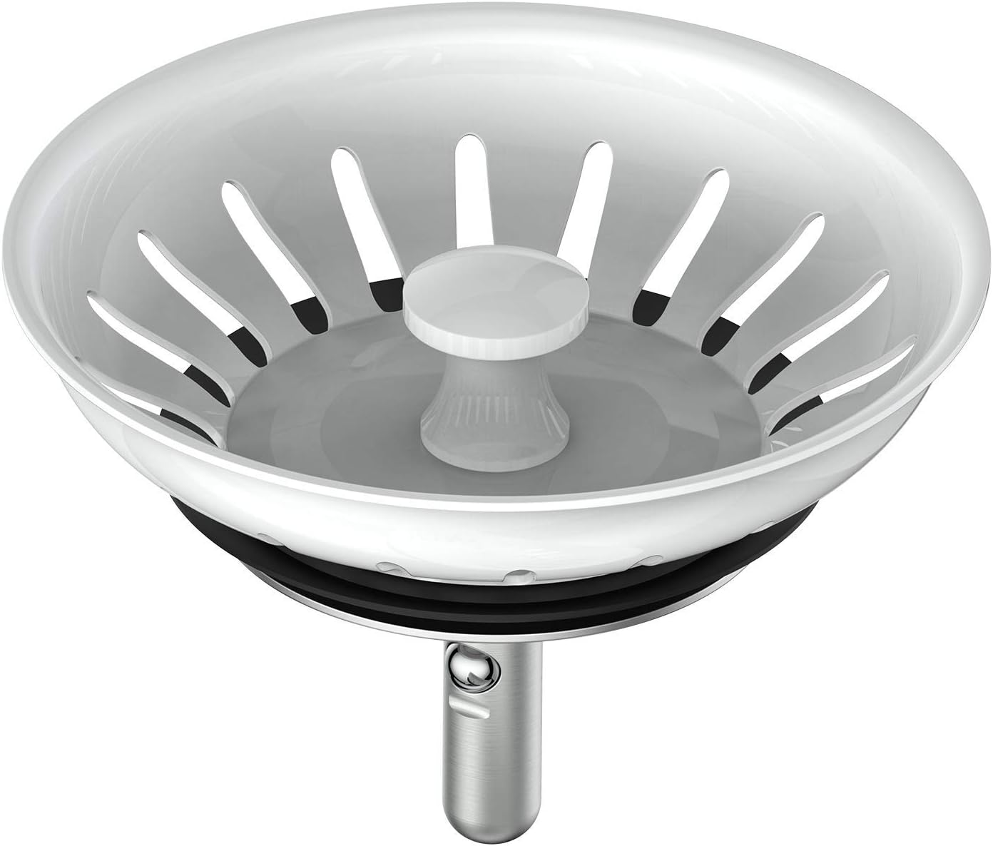 KANARY Kitchen Sink Basket Strainer Replacement for Standard Drains (3-1/2 Inch) Stainless Steel Body with Rubber Stopper (Pack of 2, Stianless Steel)