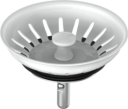 KANARY Kitchen Sink Basket Strainer Replacement for Standard Drains (3-1/2 Inch) Stainless Steel Body with Rubber Stopper (Pack of 2, Stianless Steel)
