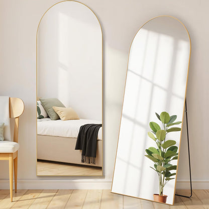 Arched Mirror Full Length, Upgraded 16"x59" Body Wall Mirrors with Shatter-Proof Glass, Floor Standing, Hanging or Leaning, Tall Arch Mirror with Stand Aluminum Alloy Frame for Bedroom, Black