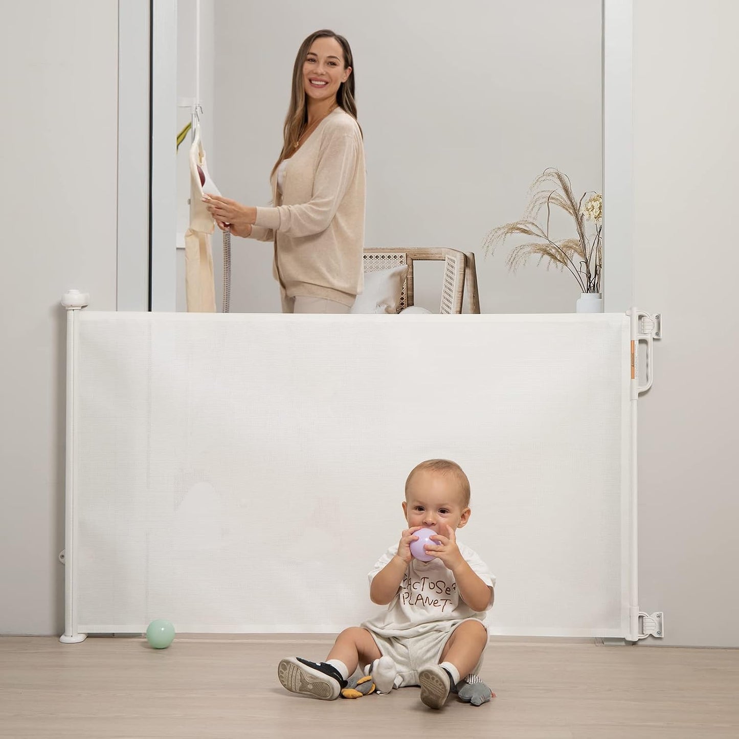 Retractable Baby Gate, Momcozy Mesh Baby Gate or Mesh Dog Gate, 33" Tall,Extends up to 55" Wide, Child Safety Gate for Doorways, Stairs, Hallways, Indoor/Outdoor