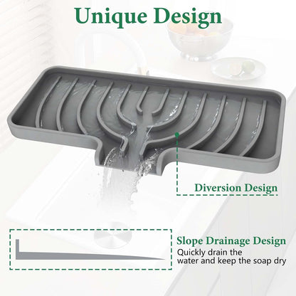 GUUKIN Sponge Holder for Kitchen Sink, Sink Caddy and Soap Tray | 10x4 inch Kitchen Sink Organizer | Compatible with Scrub Daddy, Kitchen Sink Accessories (Grey)