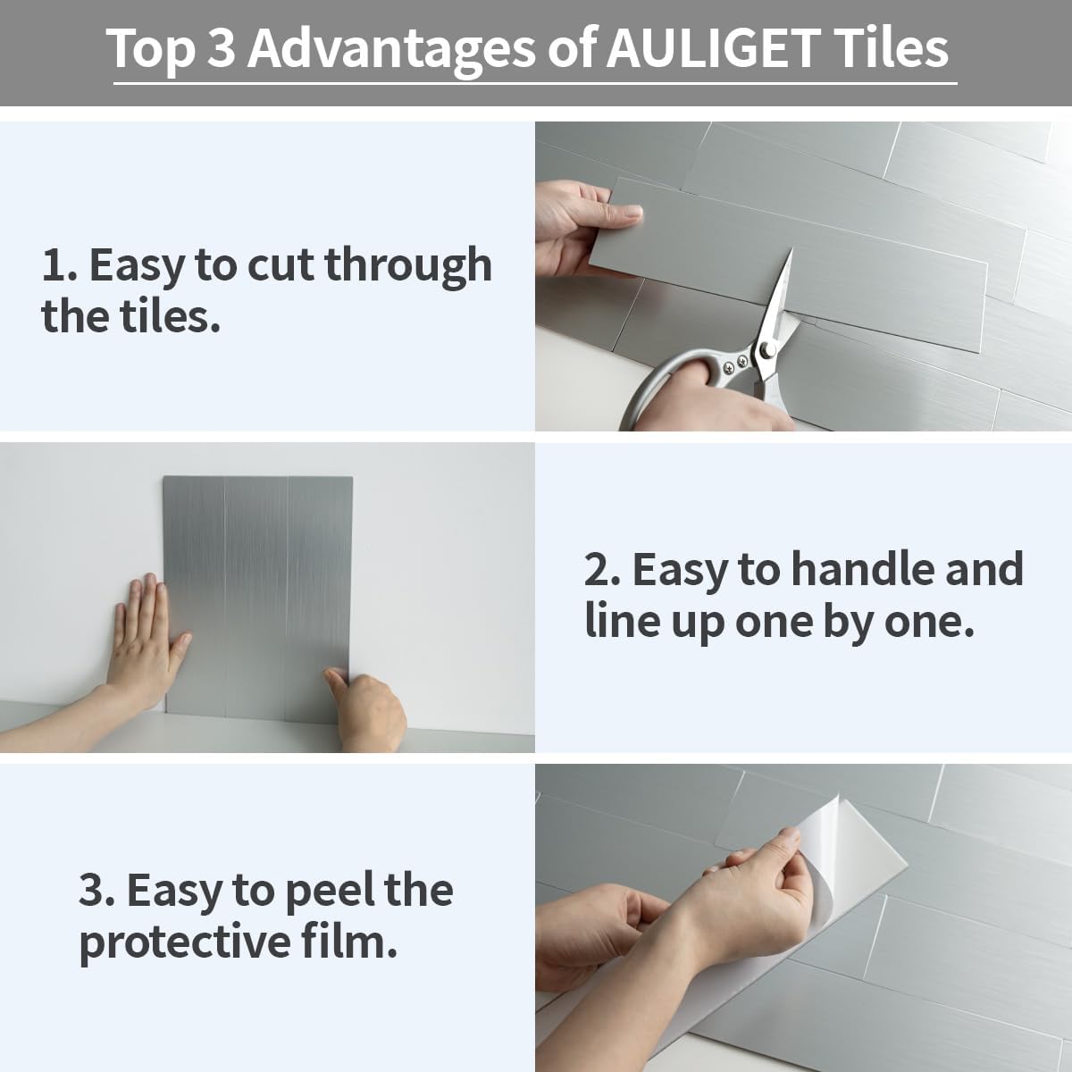 AULIGET 40-Piece Polished White Marble with Gold Peel and Stick Backsplash Wall Tiles, 3" x 12" PVC Faux Stone Stick on Tiles for Backsplash Kitchen, Bathroom, Laundry Room, Camper, Fireplace