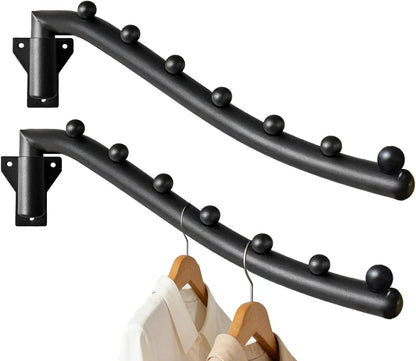 2pcs Swing Clothes Hanger Rack,Wall Mounted Clothes Rack | 10lb Max,Powder Coating Surface,Rust-Proof,16 inch Long Metal Hangers with 7 Hanging Hooks for Bathroom,Laundry Room