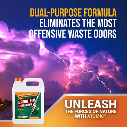 Generic Atomic Fruit and Drain Fly Treatment. Eliminates Drain, Sewer and Fruit Flies in All Drain Pipes, Sinks and Black Water Holding Tanks. 1 Gallon Concentrate.