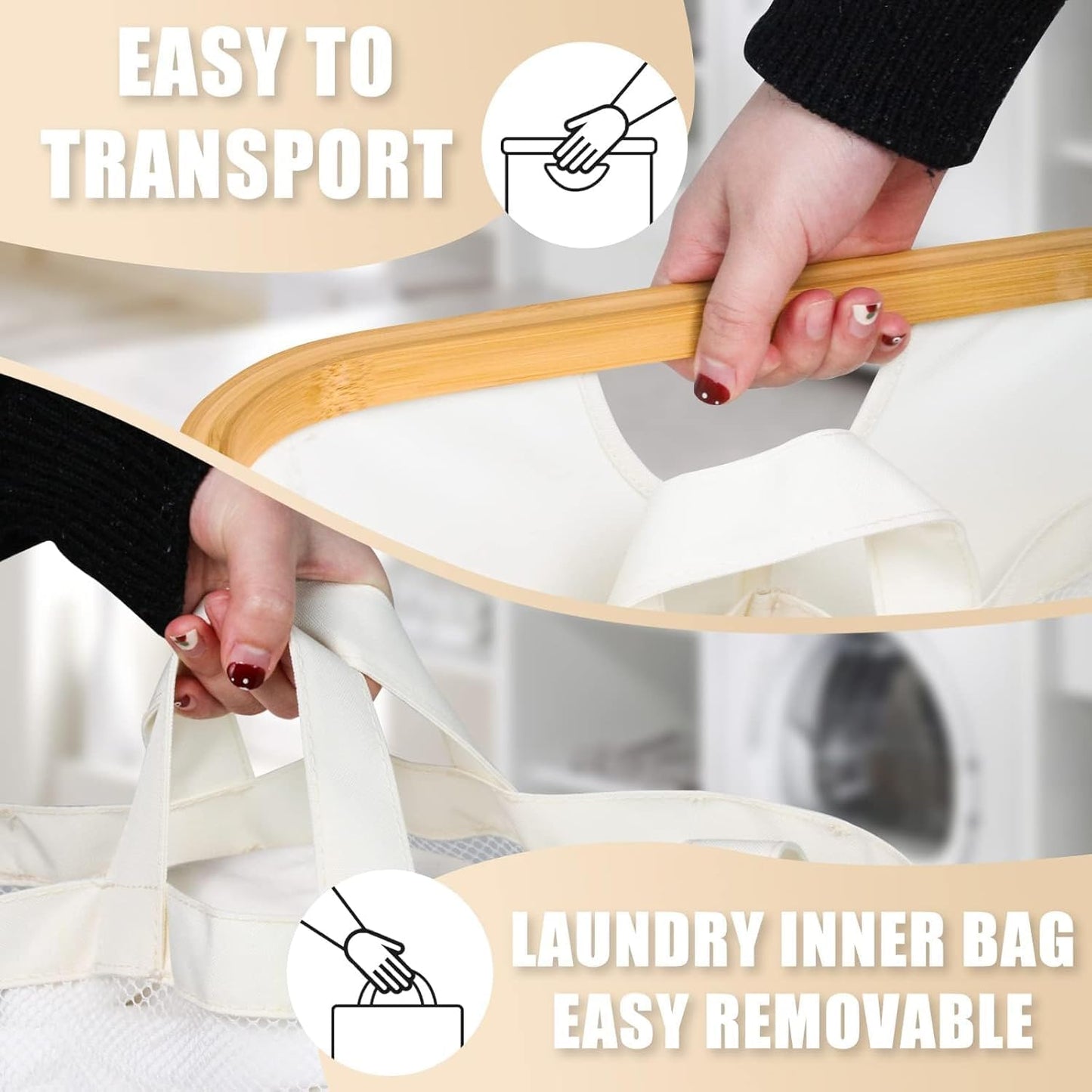 Hampers for Laundry Basket with Lid, 160L Extra Large 3 Section Clothes Divided Organizer for Bedroom, Laundry Room, Dirty Clothing Hamper, Black