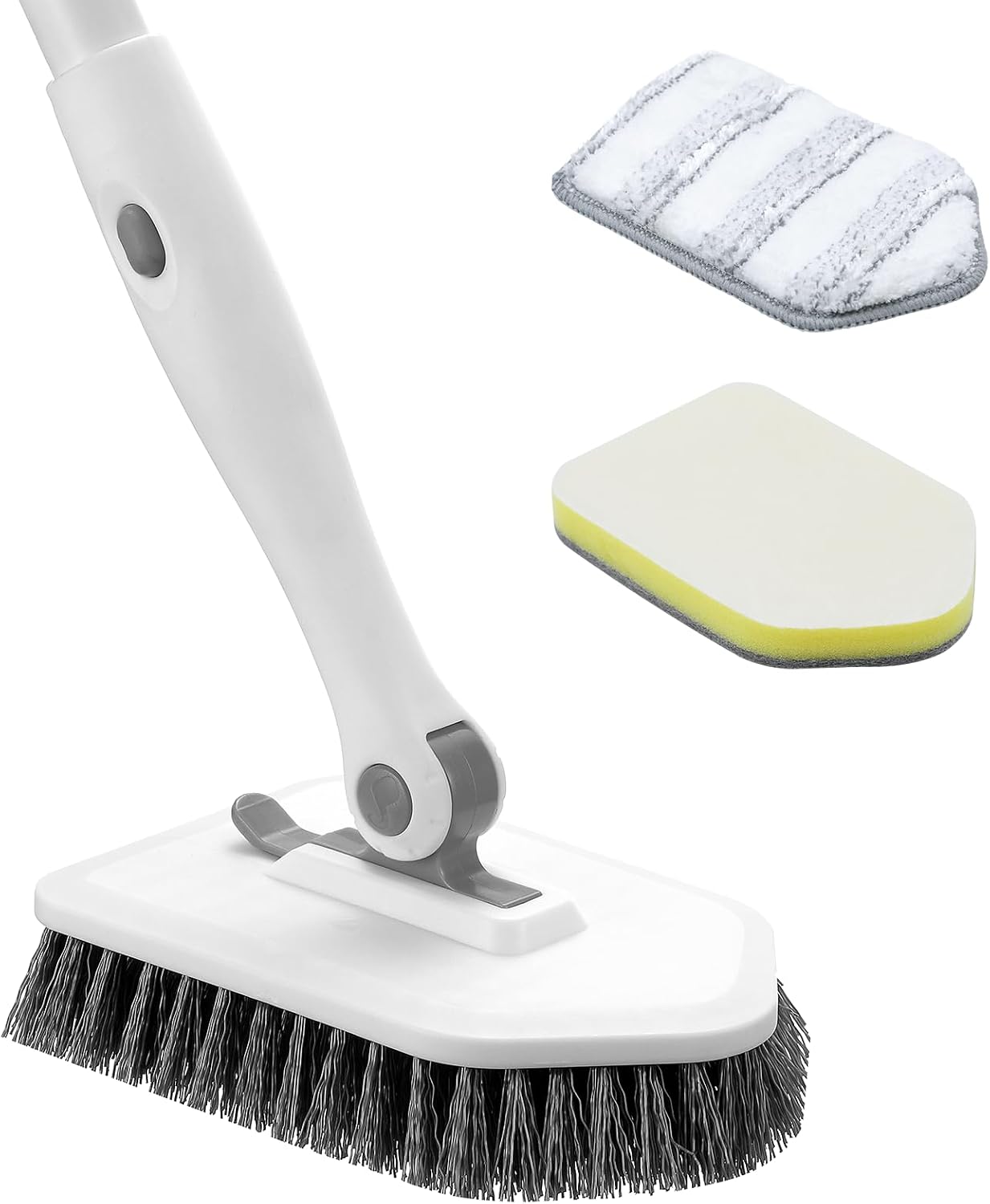 nacena Shower Scrubber with Long Handle, 3 in 1 Tile Tub Scrubber Brush with 3 Detachable Cleaning Heads Adjustable Handle Shower Cleaner Brush for Bathroom, Kitchen, Toilet, Wall, Sink, Blue White