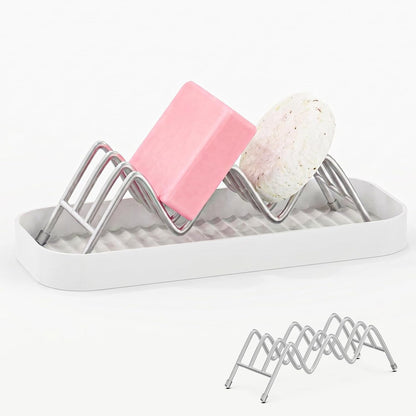 Shampoo Bar Holder for Shower, Self Draining Bar Soap Holder for Shower with Drain Tray, Stainless Steel Soap Dish Organizer for Bathroom Sink, Scrub and Sponge Holder for Kitchen Counter