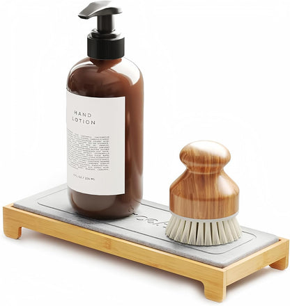 SpaceAid DryingNeat Sink Organizer, Instant Dry Sink Caddy Organizers, Kitchen Sponge Soap Holder Dispenser, Countertop Fast Drying Counter Tray Rack (Bamboo Rack, Black)