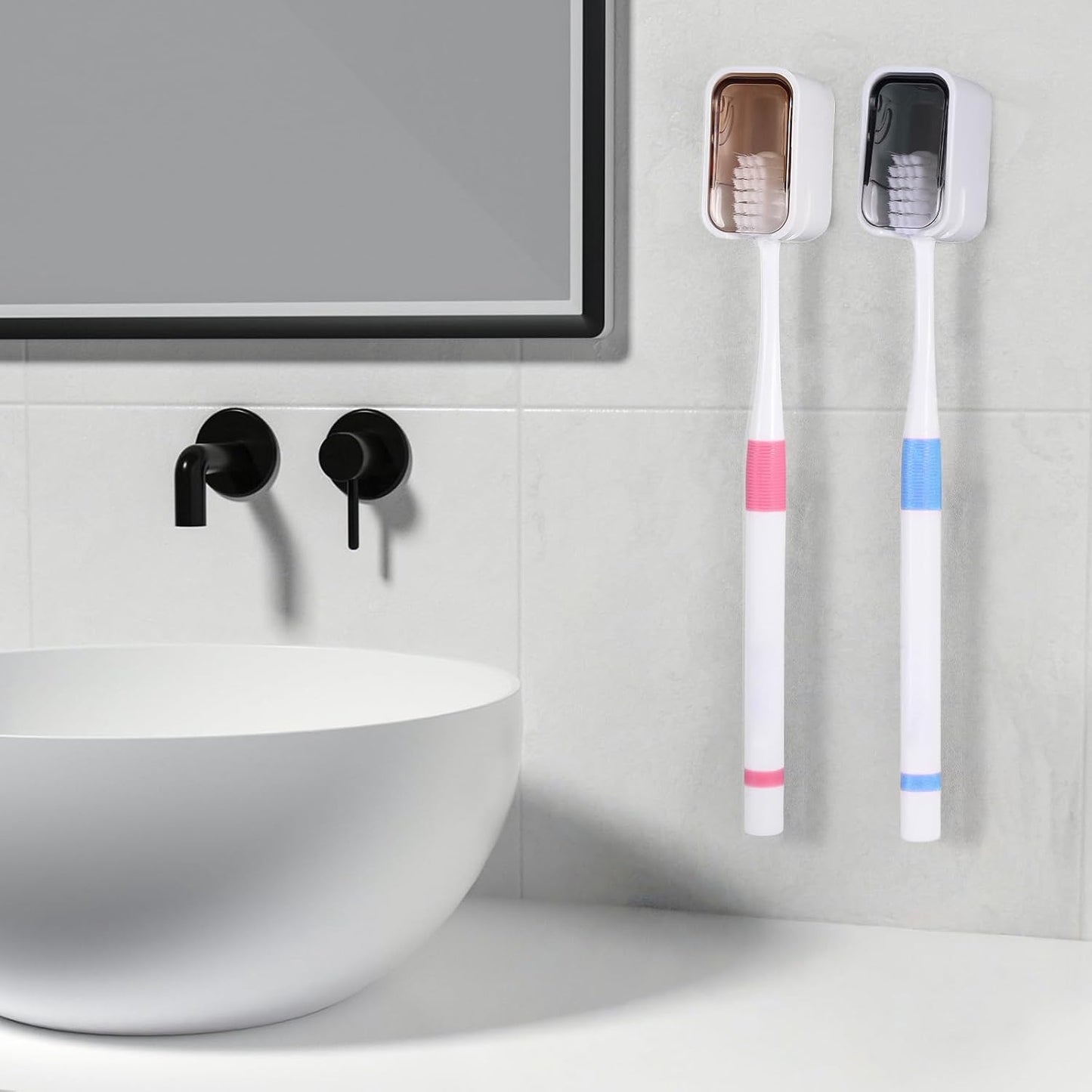 4 PCS Toothbrush Holder Wall Mounted with Cover, Electric Toothbrush Holders for Bathroom (Single-Slot Design), Moisture-Proof and Dust-Proof Organizer for Home and Travel Use(Gray,Brown)