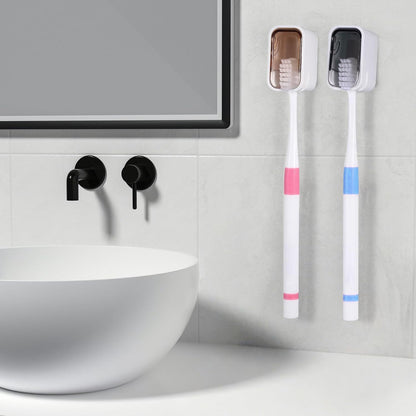 4 PCS Toothbrush Holder Wall Mounted with Cover, Electric Toothbrush Holders for Bathroom (Single-Slot Design), Moisture-Proof and Dust-Proof Organizer for Home and Travel Use(Gray,Brown)
