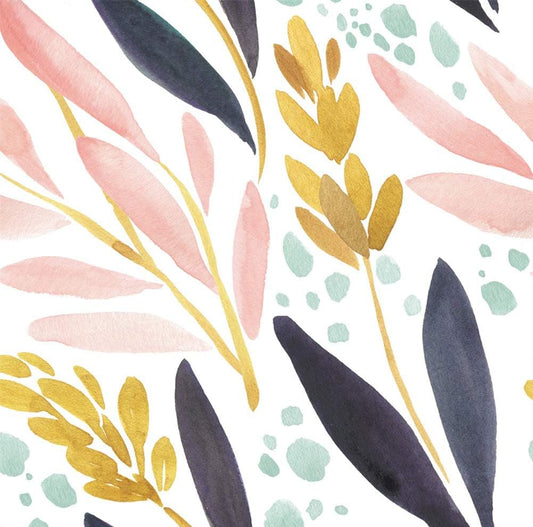 HAOKHOME Watercolor Forest Peel and Stick Wallpaper Removable White/Pink/Navy/Yellow Floral Vinyl Self Adhesive Shelf Liner 17.7in x 9.8ft
