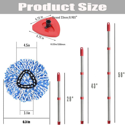 ANREKEYH Spin Mop Head, Base, Handle Replacement for O-Ceda EasyWring Microfiber Spin Mops, 2 Microfiber Mop Refills, 1 Triangle Head Cover and 30-58in Handle Set Combo (White(1 Tank System))