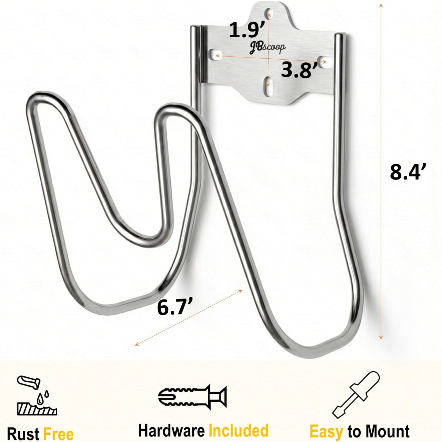 JBscoop Garden Water Hose Holders for Outside wall Mount - Silver SUS304 Garden Hose Hangers, Hose Hanger Hose Hooks for Water Hose, Extension Cords
