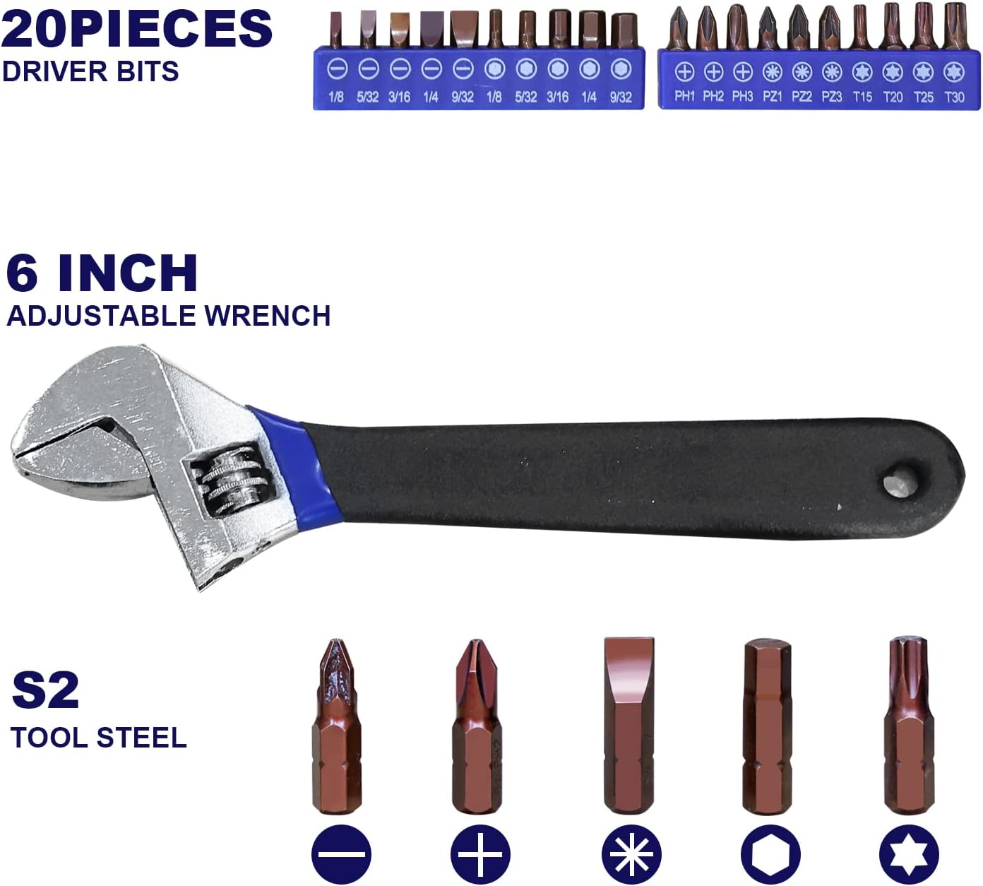 Torin 129 Piece Tool Set Household Repair Tool Kit with Plastic ToolBox, S2 tool steel adjustable wrench, driver handle, Wire Striper, measuring tape, screwdriver bits, screwdrivers Set.etc, APK129TSM