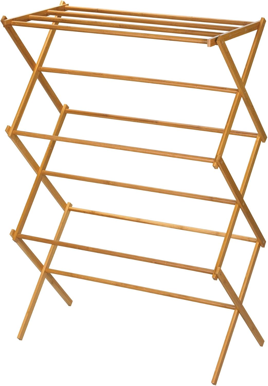 Household Essentials X-Frame Clothes Drying Rack, Stabile Wood Frame with Slanted Feet, Smooth Vinyl Wrapped Rods, 23.8 Feet of Hanging Space, Ready to Assemble, Flat Top, Natural