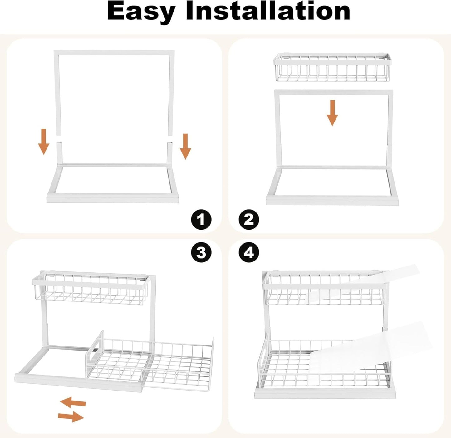 REALINN Under Sink Organizer, Pull Out Cabinet Organizer, 2 Tier Metal Slide Out Shelf with L Shaped Design for Kitchen, Bathroom, Laundry, and Utility Cabinet Storage for Deep Cabinets, White, 2 Pack