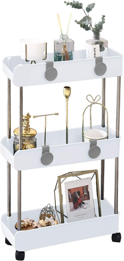 Melody House 3-Tier Slim Mobile Shelving Unit on Wheels, Slide Out Rolling Bathroom Storage Organizer, Utility Carts Shelf Rack for Kitchen Bathroom Laundry Room Narrow Places, Navy Blue