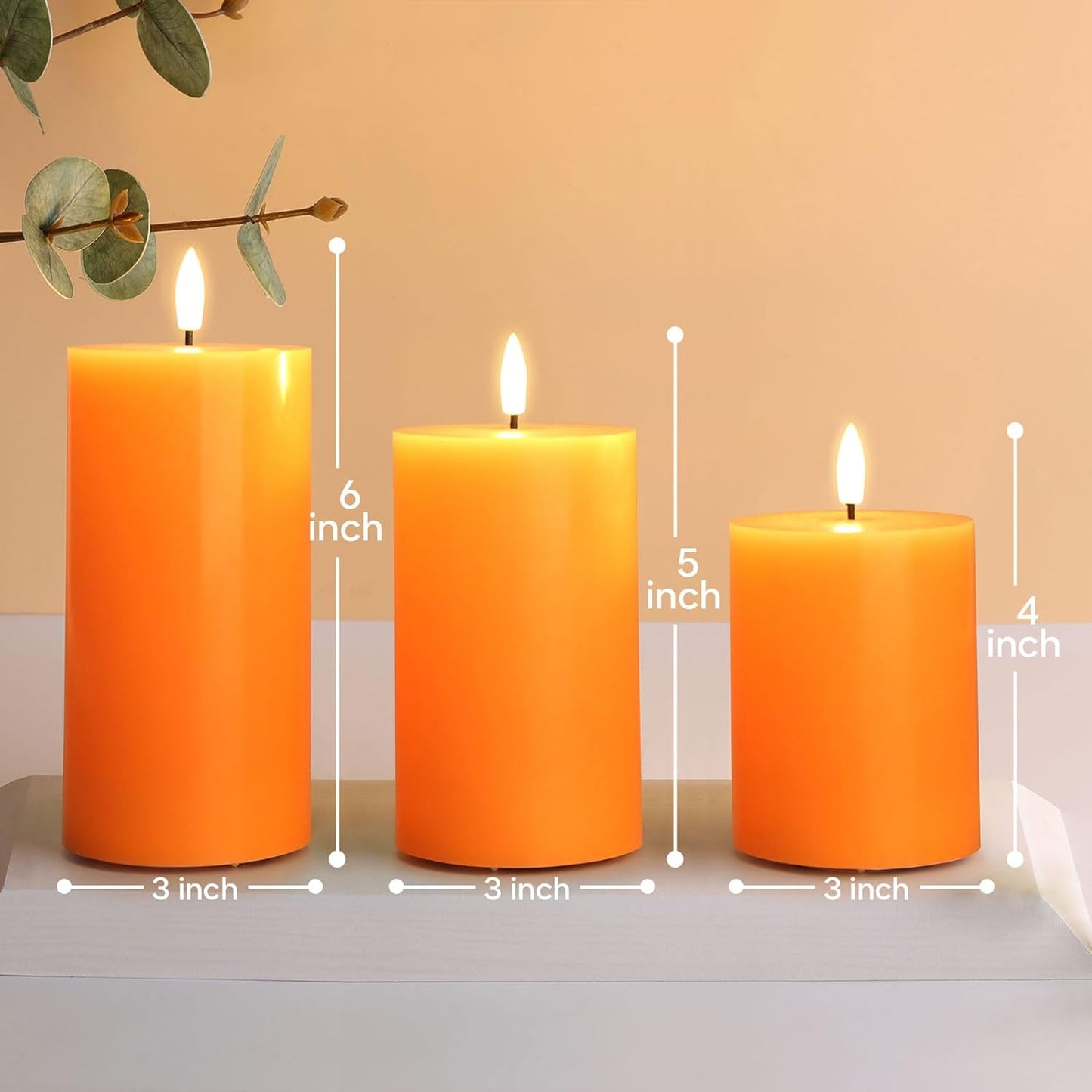 Eywamage White Real Wax Flameless Pillar Candles with Remote, Flickering Flat Top LED Battery Candles Set of 3