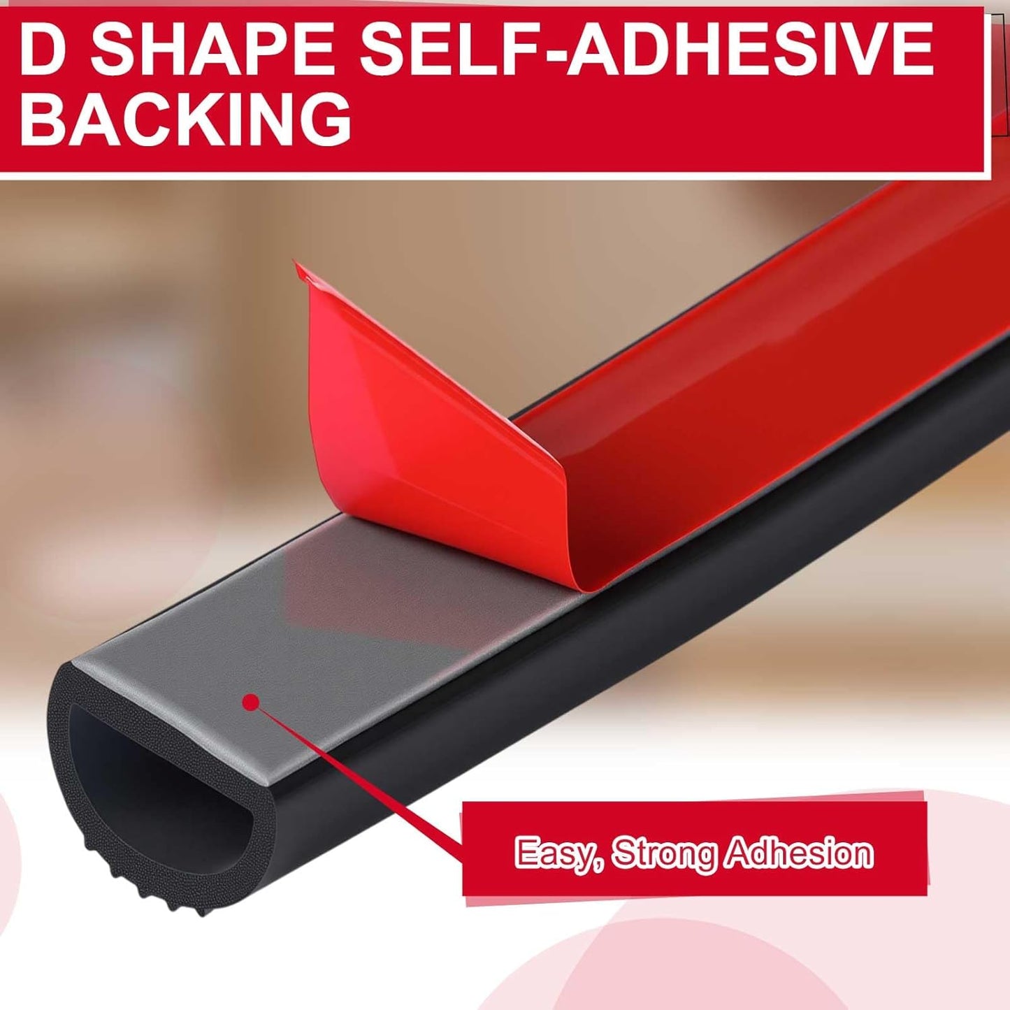 Pangda 13Ft D Shape Rubber Weather Stripping Foam Self-Adhesive EPDM Seal Strip for Noise Reduction Waterproof Dustproof for Cars Boats RVs Windows Doors (3/4" W x 3/4" H)