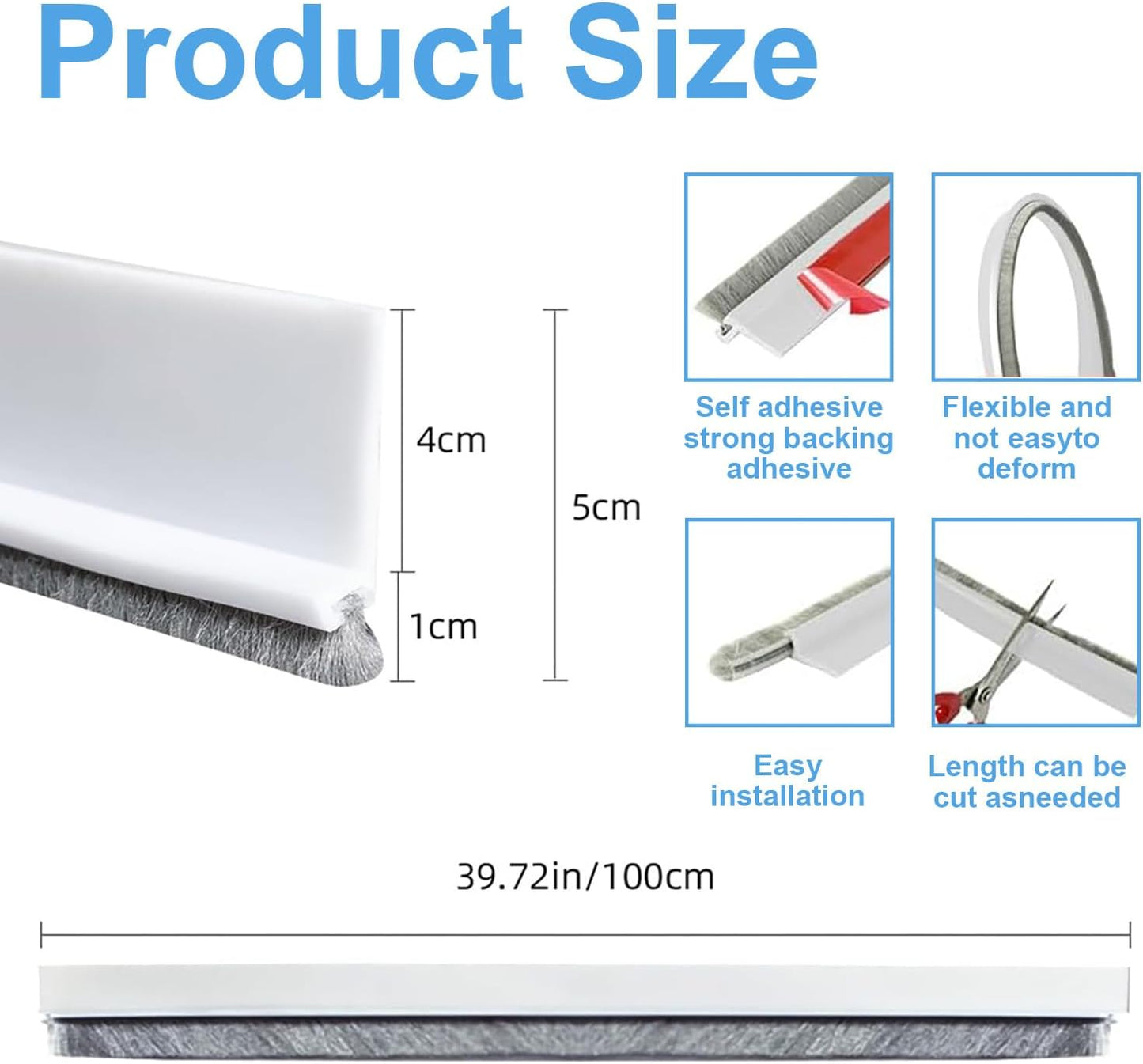 2-Pack Door Draft Stoppers with Brush, Door Sweep for Exterior/Interior Doors - Soundproof, Dust/Noise/Hot or Cold Air Insulation, 2" W x 39" L (White)