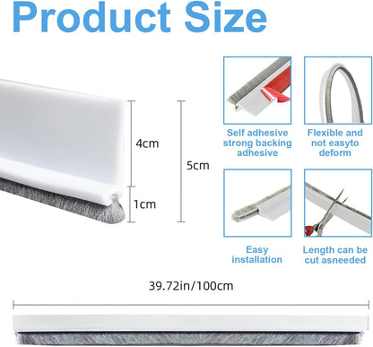 2-Pack Door Draft Stoppers with Brush, Door Sweep for Exterior/Interior Doors - Soundproof, Dust/Noise/Hot or Cold Air Insulation, 2" W x 39" L (White)