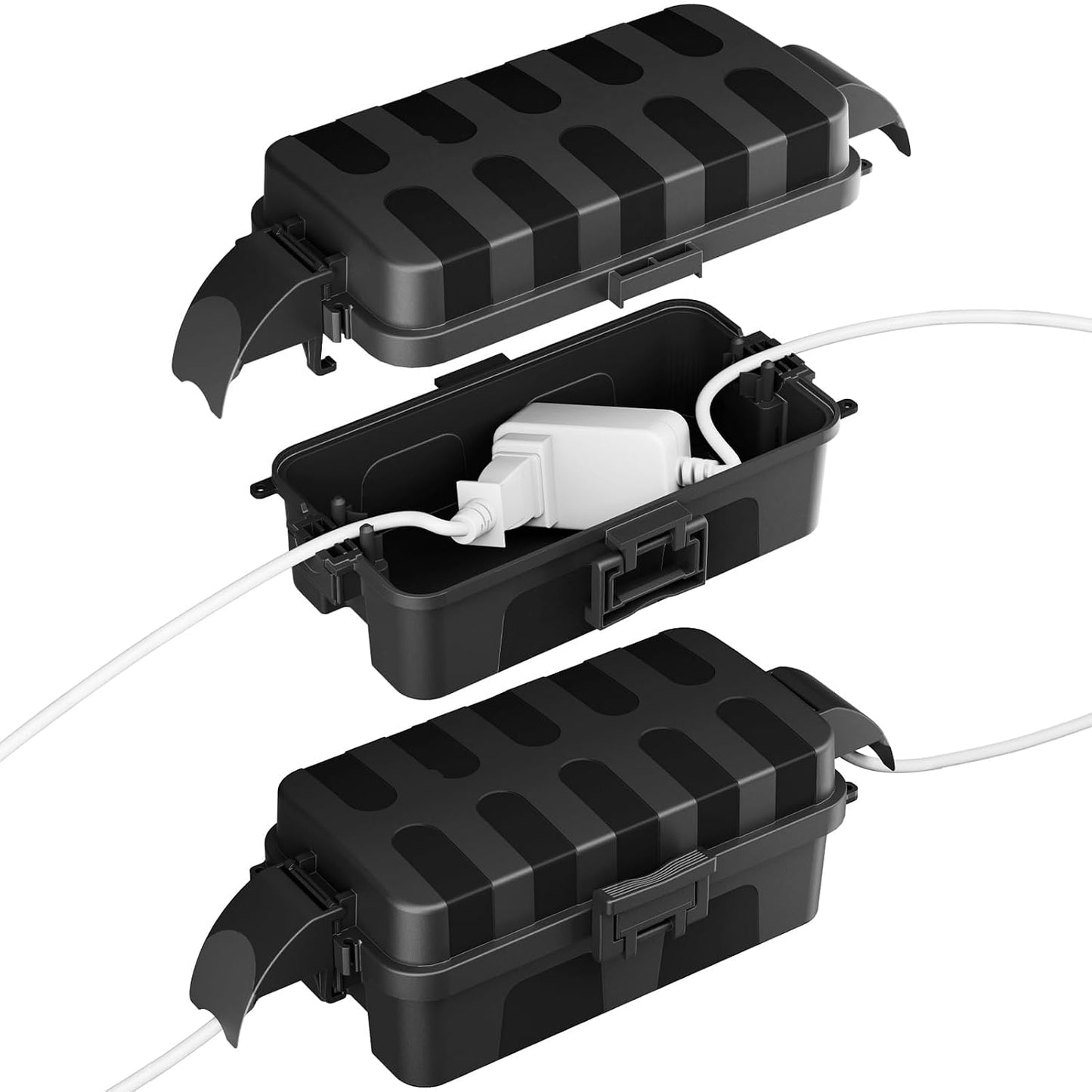 FLEMOON IP55 Outdoor Electrical Box Waterproof with Detachable Awning Covers, 7.1 * 3.9 * 2.4 inch Weatherproof Extension Cord Cover, Easy Installation for Outdoor Plug, Outlet, String Lights, Black