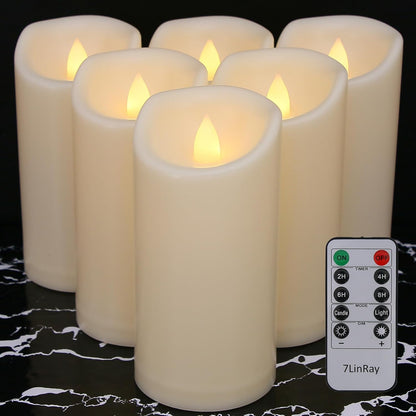 Flameless Flickering Candles with Remote and Timers, 1000 Hours Waterproof Outdoor Indoor Battery Operated LED Pillar Candles, Ivory Plastic, Set of 3(D 3" x H 4" 5" 6")