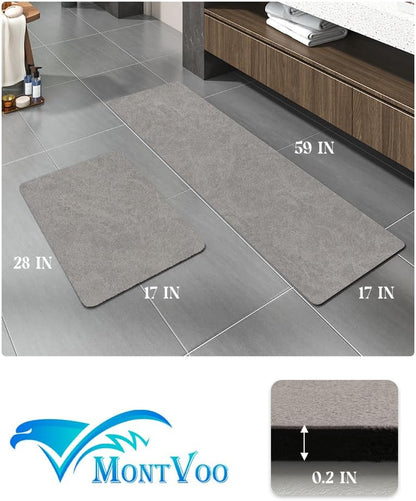 MontVoo -Bath Mat-Rubber Backing Non SlipThin Bathroom Rugs Fit Under Door- Quick Dry Absorbent Faux Suede Surface Grey Bathroom Floor Mats-Shower Rug for in Front of Bathtub Shower Gray 16x24