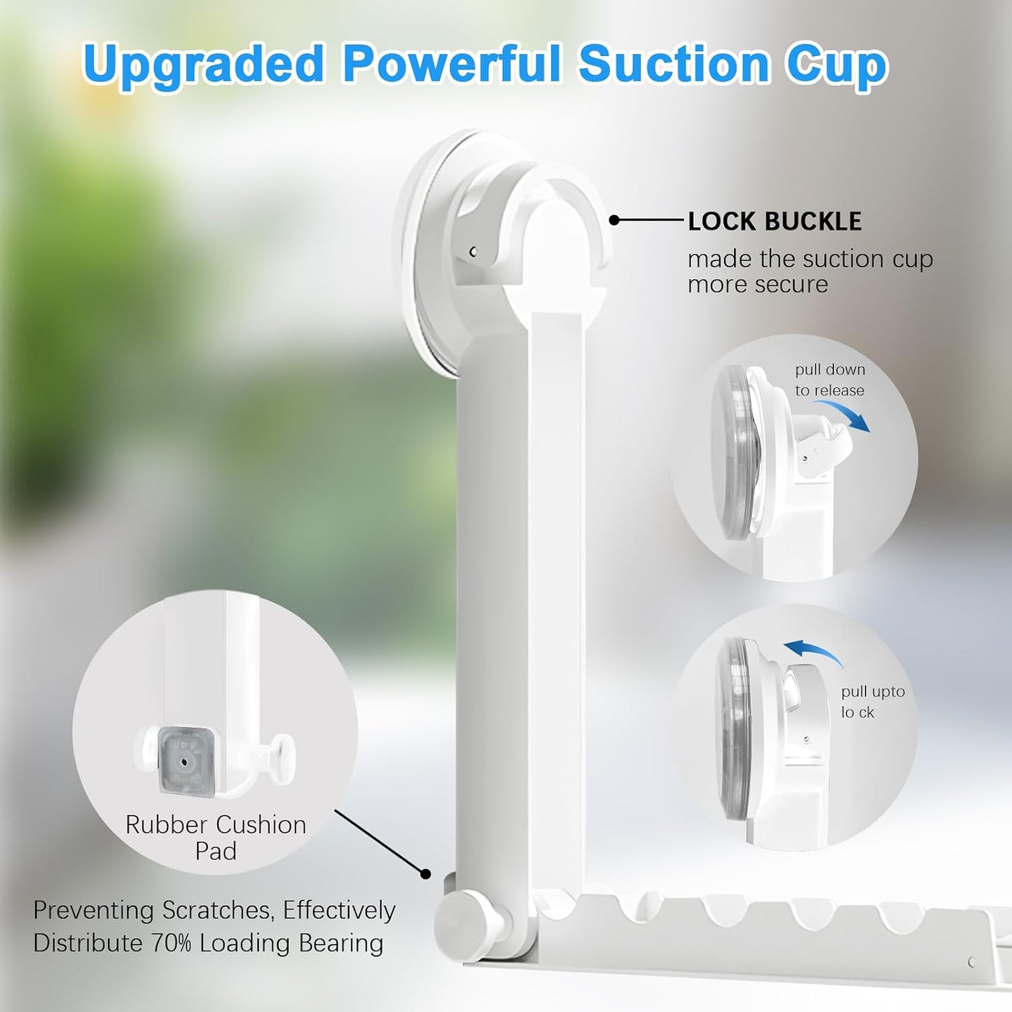 Foldable Clothes Drying Rack with Suction Cup, Wall-Mounted Clothes Drying Rod with Retractable Rod for Laundry Bathroom RV Balcony, Travel Portable Drying Rack for Clothe, White