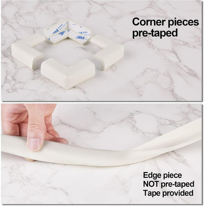 Baby Proofing Edge and Corner Guards, (16.4ft Edge + 4 Corners) Safety Furniture Bumper, Baby Corner Protector for Fireplace, Table, Stair, Cabinet, 3M Adhesive, White