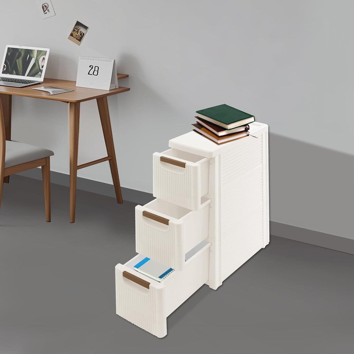 Narrow Storage Deep Cabinet, Space-Saving Mobile Slim Plastic Bathroom Storage Cart, Organizer Cart with Wheels for Office Classroom Bedroom, Easy Assembly & Removable Drawers (4-Tier)