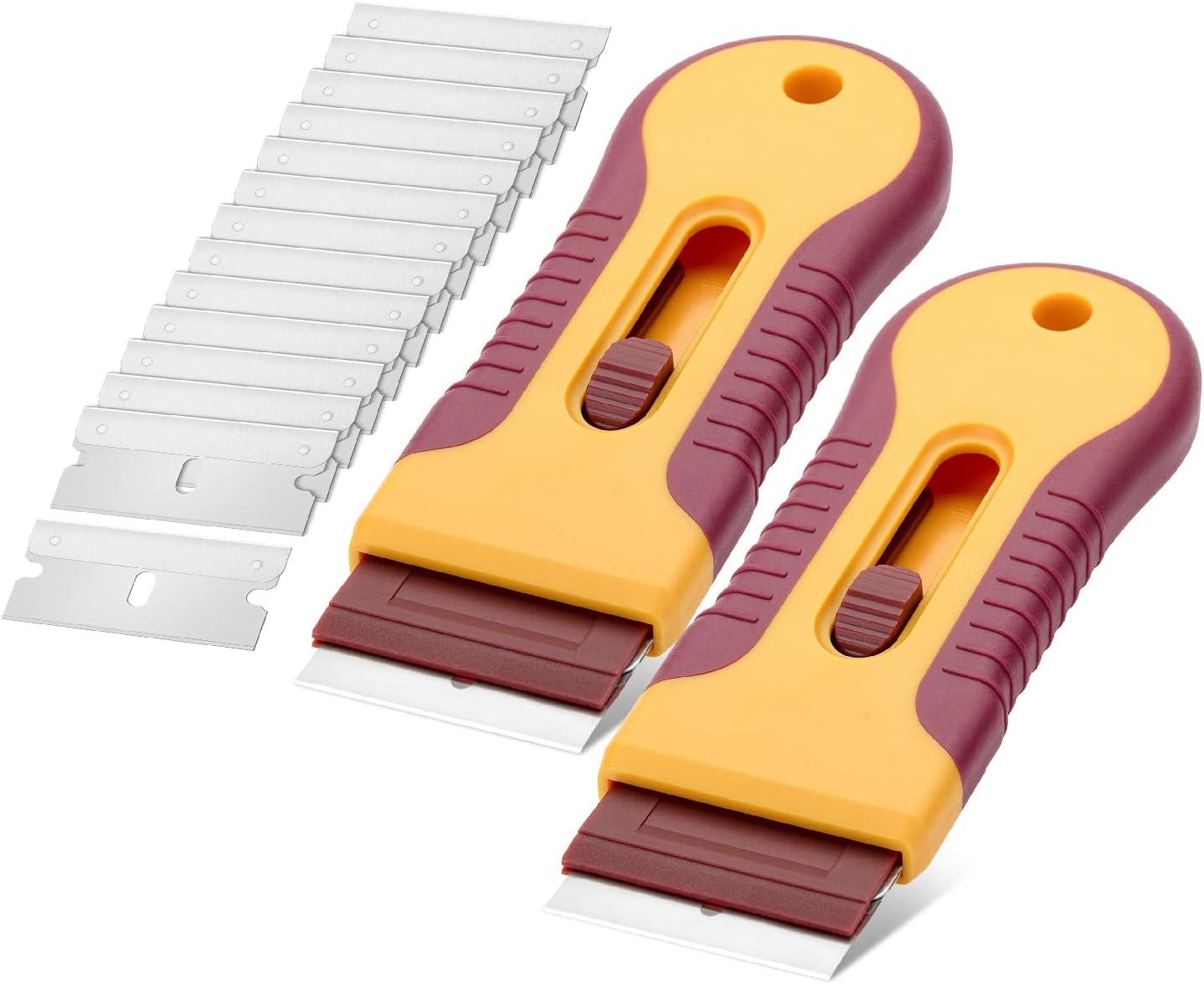 Bates- Razor Blade Scraper Tool, 2 Pack, 30 Extra Stainless Steel Blades, Anti-Slip Ergonomic Handle Design, Razor Scraper Set for Cleaning Window, Paint, Oven, Glass, Stove