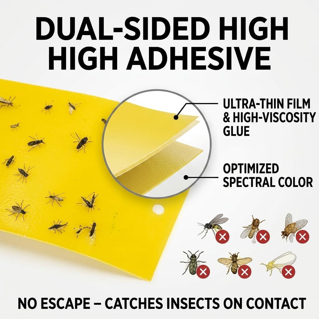 Yellow Sticky Traps 3.9"x7.8" 30 Pack – Dual-Sided High Adhesive Fruit Fly Trap for House Plants, Indoor & Outdoor Gnat Trap for Fungus Gnats, Fruit Flies, Whiteflies –Ideal for Kitchen, Garden