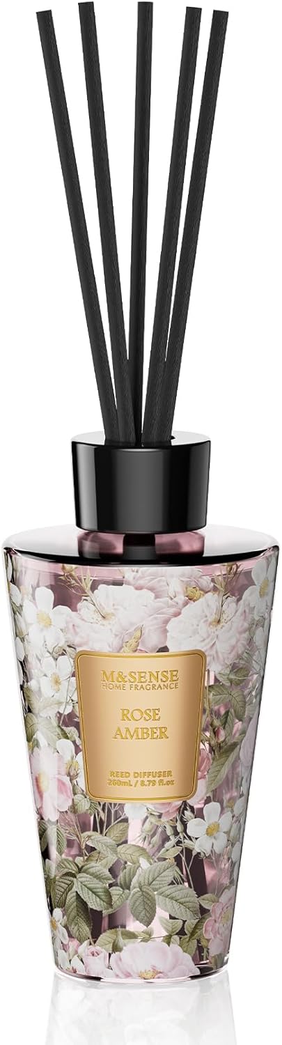 M&SENSE Reed Diffuser Set, Jasmine Sandalwood Scented 6.3 fl oz Natural Essential Oil Diffusers with Sticks, Non-Toxic Organic Air Freshener, Long-Lasting Fragrance Oils for Home Bathroom Living Room