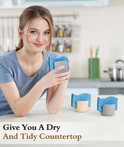 Luxspire Kitchen Sponge Holder, Dish Sponge Holder with with Drain Tray, Marble Sponge Holder for Kitchen Sink, Kitchen Sink Caddy 2 Compartments, Gravel White