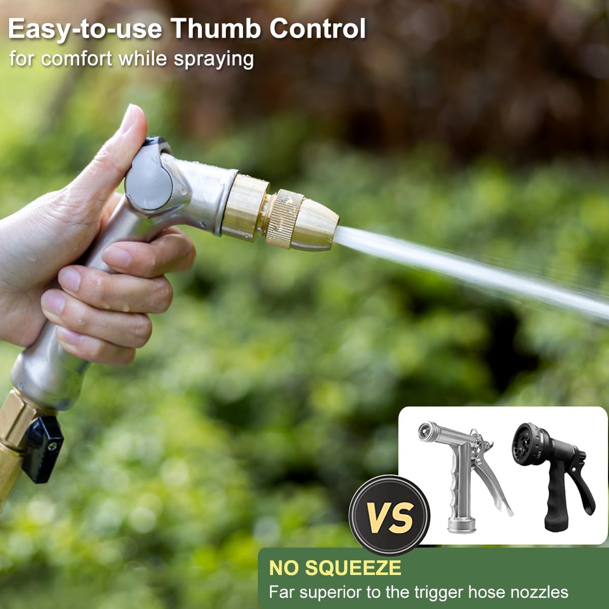 FANHAO Professional Heavy Duty Garden Hose Nozzle, 100% Metal Thumb Control Water Hose Sprayer with 8 Spray Patterns, High Pressure Water Nozzle for Lawn & Plant Watering, Car & Pet Washing
