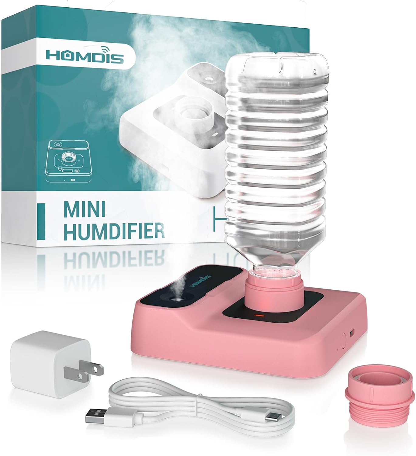 Travel Humidifier, Portable Small Humidifier for Plants, Bedroom, Office, Hotel or Car, Battery Operated Mini Cool Mist Humidifiers, Quiet 23dB, Auto-off, Night Light & BPA-Free, White