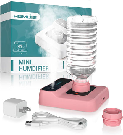 Travel Humidifier, Portable Small Humidifier for Plants, Bedroom, Office, Hotel or Car, Battery Operated Mini Cool Mist Humidifiers, Quiet 23dB, Auto-off, Night Light & BPA-Free, White