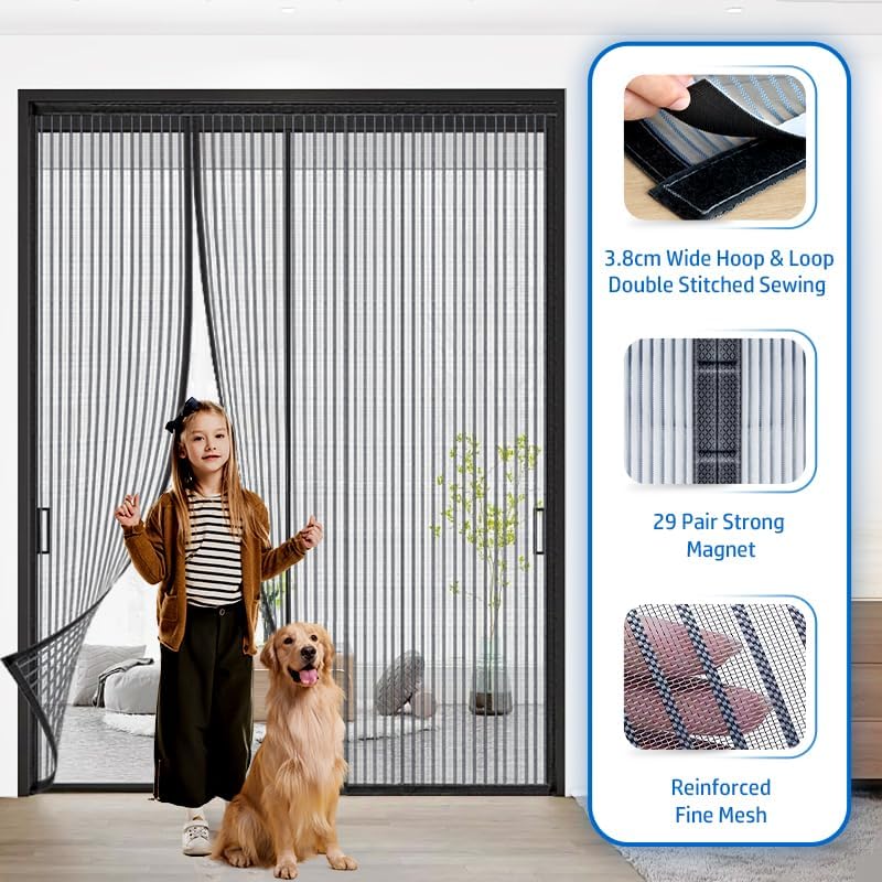Heavy Duty Door Screen Magnetic Closure, LOVIGA Thickened Fiberglass Screen Door Mesh, Self Sealing, Tear Resistant, Easy Assemble, Fine Mesh Keep Bugs Out Fit Door Size 36 Inch X 82 Inch