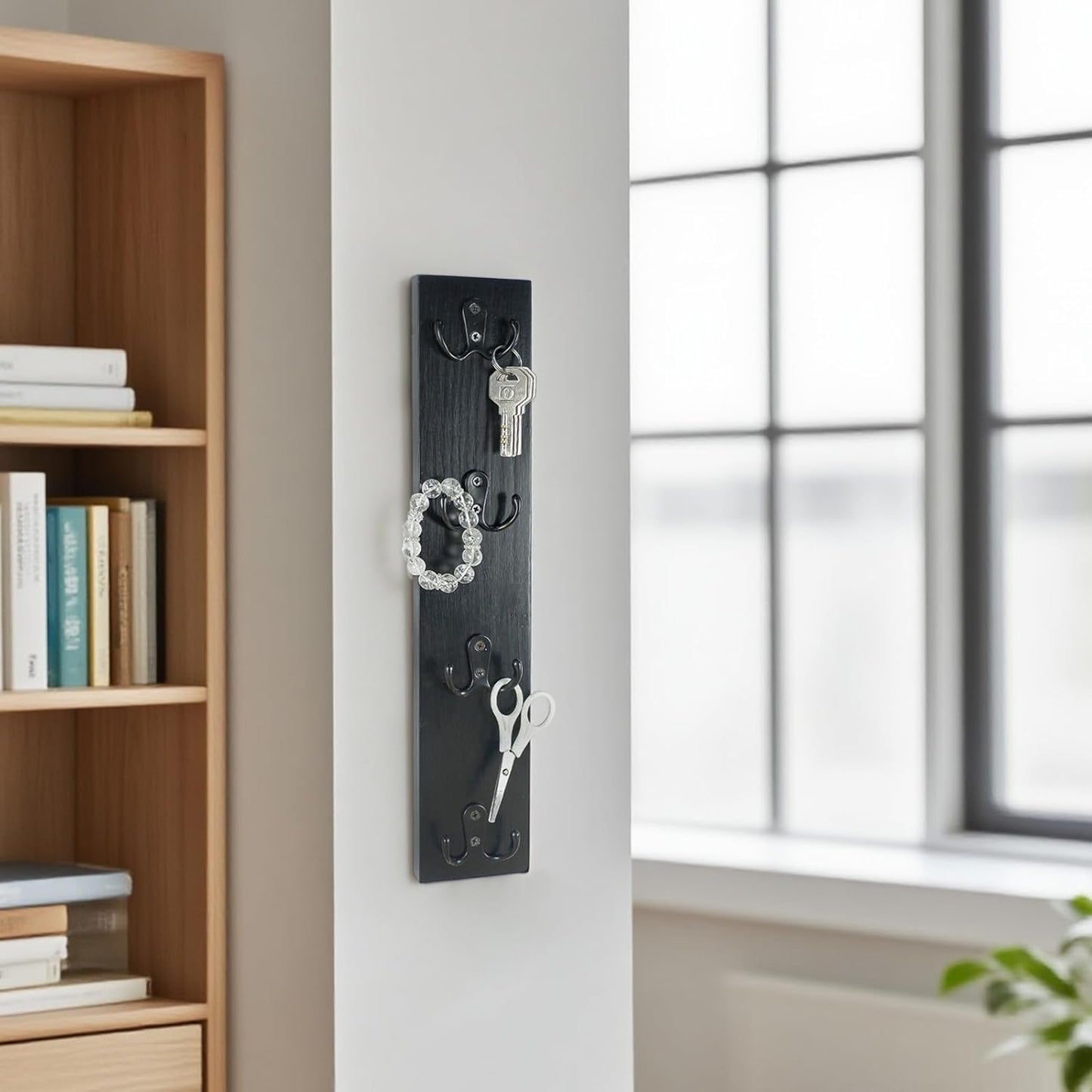Yohsnor Vertical Key Holder for Wall - Mounted Wooden Key Rack Organizer with Hooks for Home Entryway, Laundry Room & Garage - Perfect Space-Saving Storage Solution for Keys, Wallets & Pet Leashes