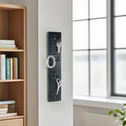 Yohsnor Vertical Key Holder for Wall - Mounted Wooden Key Rack Organizer with Hooks for Home Entryway, Laundry Room & Garage - Perfect Space-Saving Storage Solution for Keys, Wallets & Pet Leashes